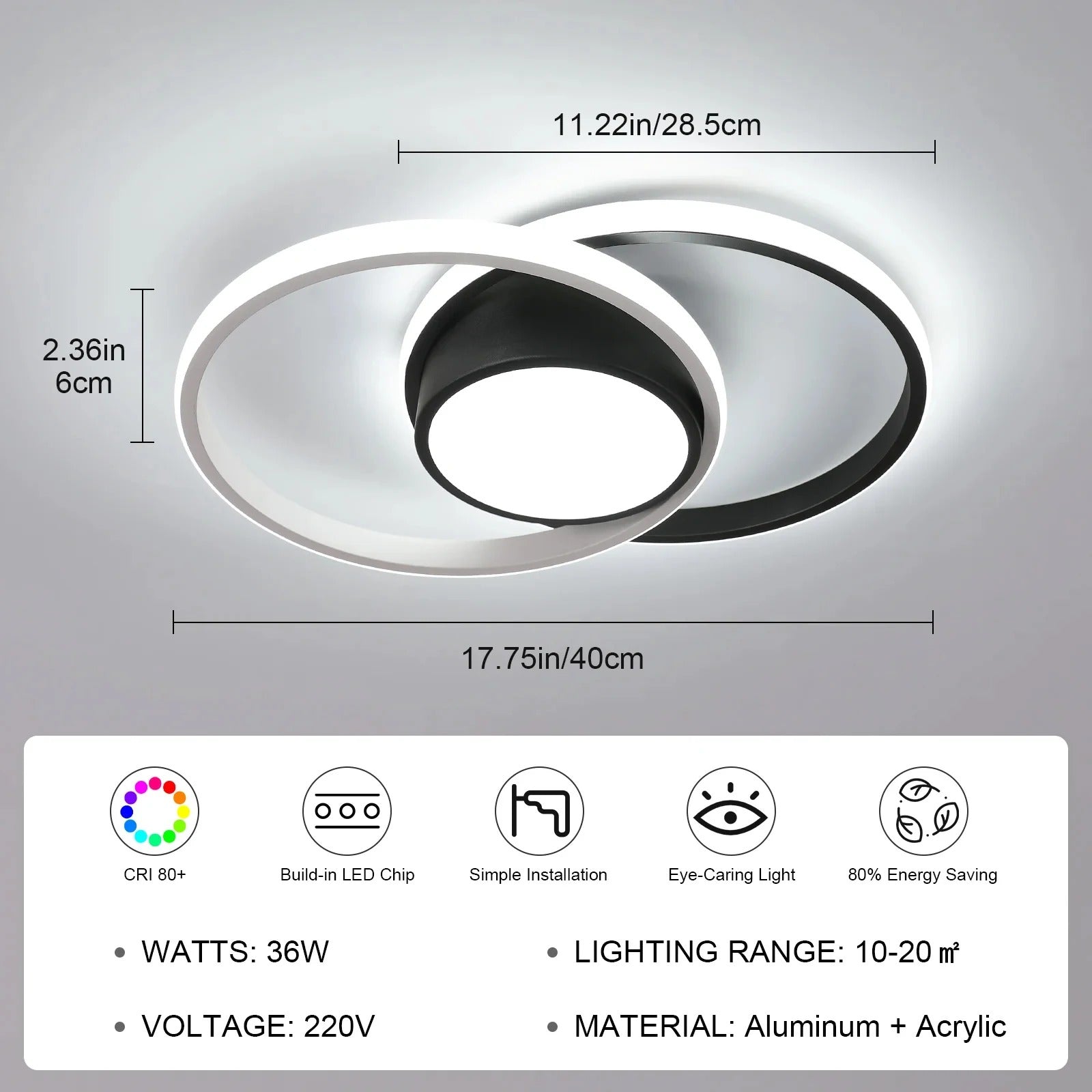 Dimbare LED Plafondlamp 40W – Zwart Design – 4500 Lumen – Met Afstandsbediening – Instelbaar 3000K–6500K