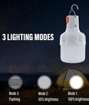 Draagbare LED Campinglamp 60W – USB Oplaadbare Hanglamp met Haak, 3 Lichtstanden voor Camping, Tent, Tuin en Noodverlichting
