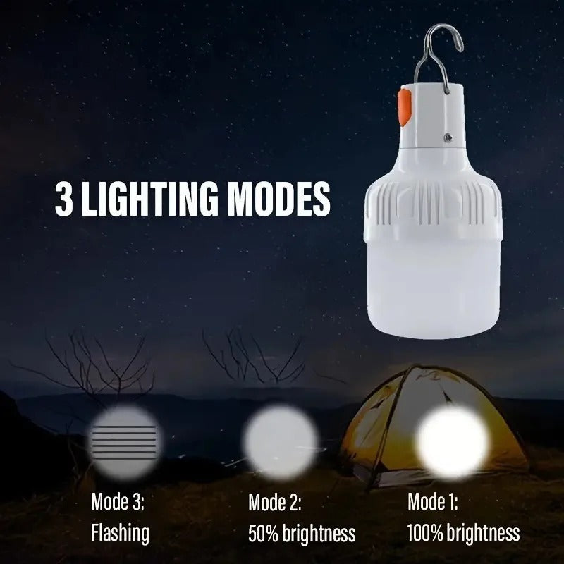 Draagbare LED Campinglamp 60W – USB Oplaadbare Hanglamp met Haak, 3 Lichtstanden voor Camping, Tent, Tuin en Noodverlichting