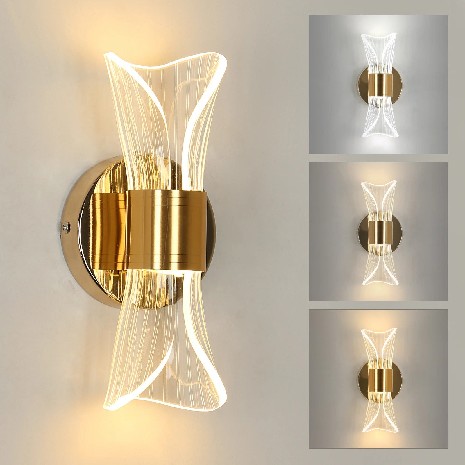Gouden Acryl LED Wandlamp – 12W met 3 Kleurtemperaturen – Luxe Modern Design voor Hal en Trap