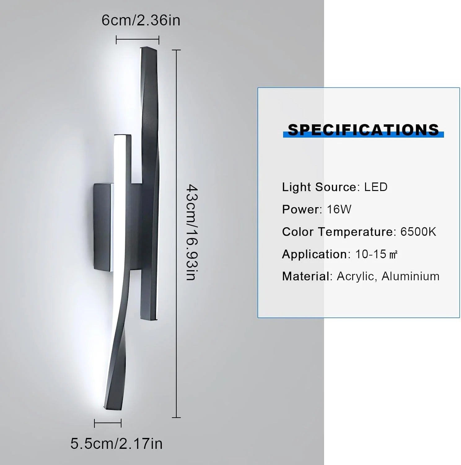 Moderne LED Wandlamp – 24W Lineair Design – Aluminium – Warm Wit 3000K – Zwart – Voor Woonkamer en Hal