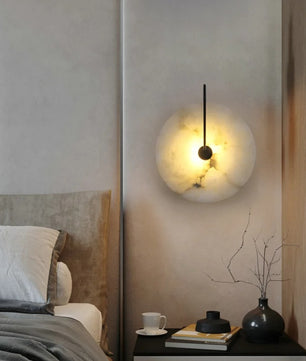Moderne Scandinavische Wandlamp – Ronde LED Wandverlichting met Marmeren Detail – Minimalistische Wandlamp voor Woonkamer, Slaapkamer & Badkamer