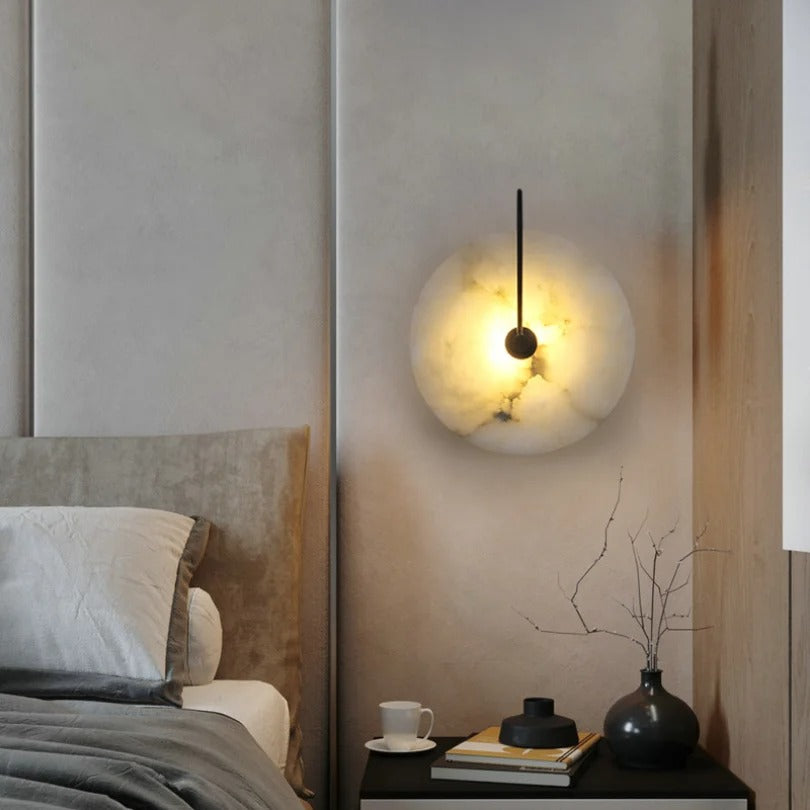 Moderne Scandinavische Wandlamp – Ronde LED Wandverlichting met Marmeren Detail – Minimalistische Wandlamp voor Woonkamer, Slaapkamer & Badkamer