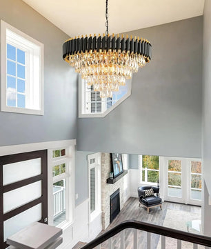 Moderne Kristallen Kroonluchter – 6-Laags Ronde Hanglamp in Zwart en Goud met K9 Kristallen