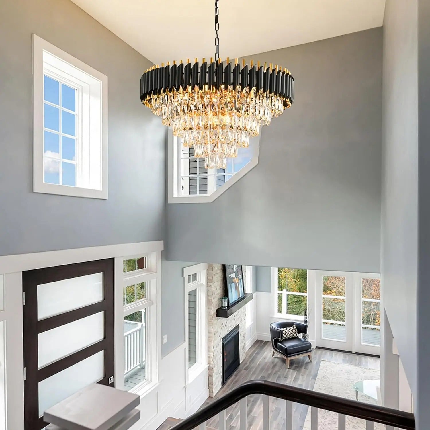 Moderne Kristallen Kroonluchter – 6-Laags Ronde Hanglamp in Zwart en Goud met K9 Kristallen