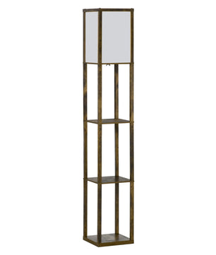 Vloerlamp met 3 Opbergplanken – Moderne Staande Lamp van MDF met E27 Fitting – Functionele Verlichting en Opbergruimte voor Woonkamer en Slaapkamer