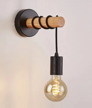 Retro Houten Wandlamp – Vintage Design met E27 Fitting – Sfeervolle Wandverlichting voor Woonkamer en Slaapkamer
