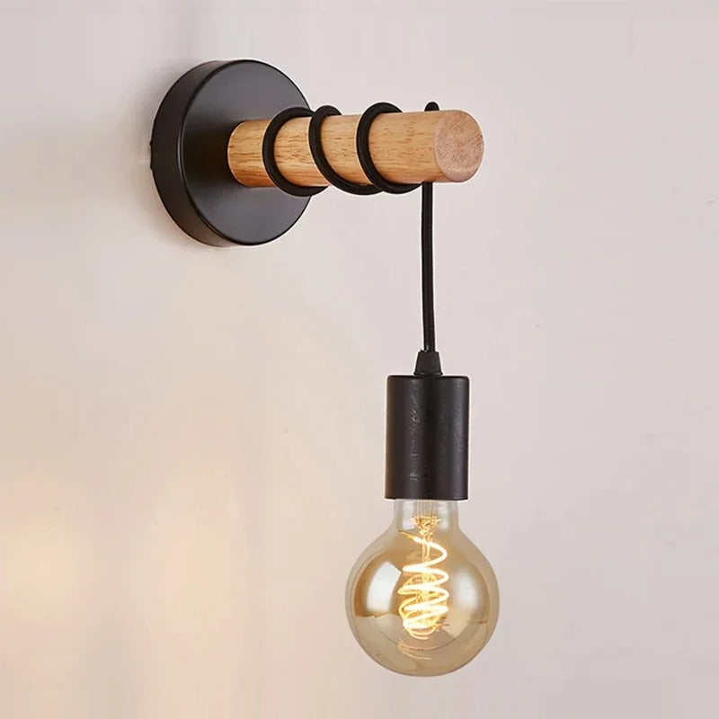 Retro Houten Wandlamp – Vintage Design met E27 Fitting – Sfeervolle Wandverlichting voor Woonkamer en Slaapkamer