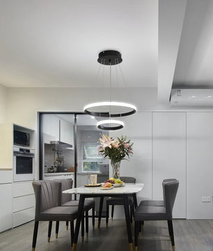 Moderne LED Hanglamp met 2 Ringen – Zwarte Plafondlamp 32W met Helder Wit Licht (6500K)