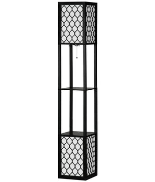Houten Vloerlamp met Planken – Moderne Staande Lamp met Opbergruimte – E27 Sfeerverlichting voor Woonkamer en Slaapkamer