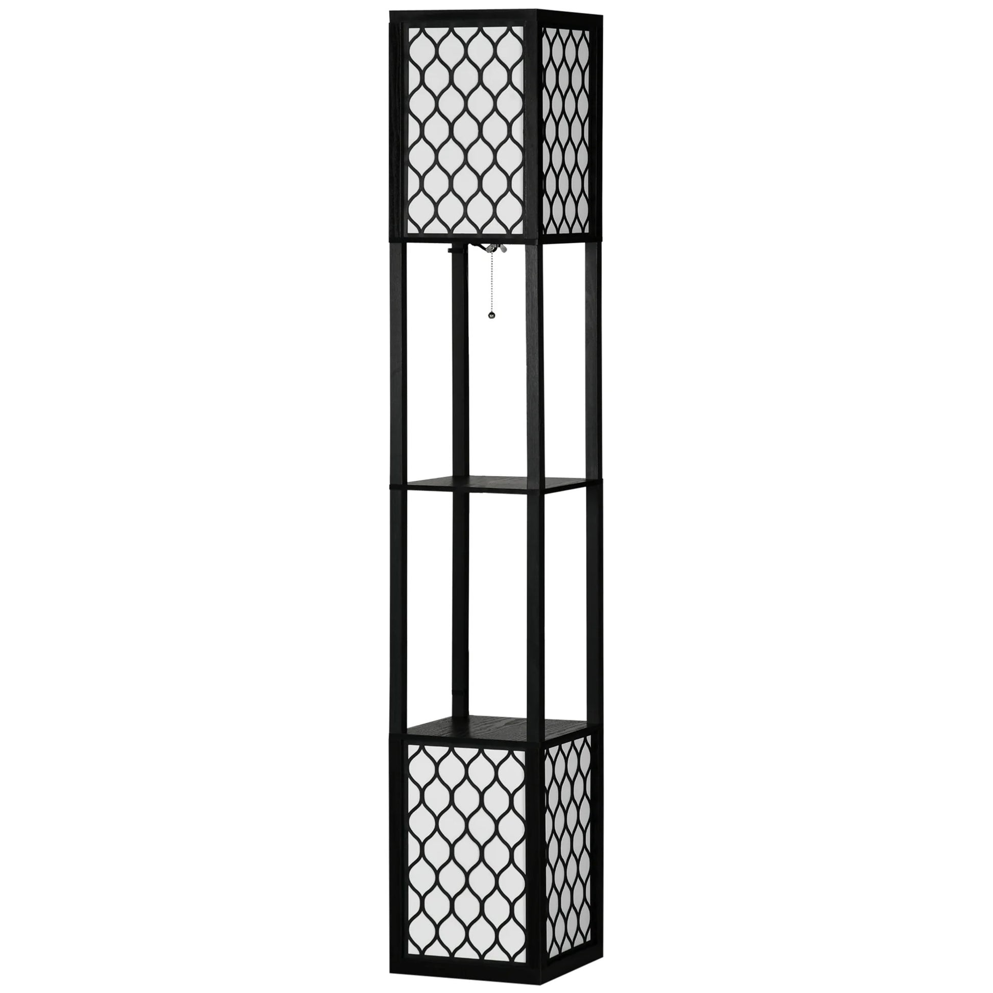 Houten Vloerlamp met Planken – Moderne Staande Lamp met Opbergruimte – E27 Sfeerverlichting voor Woonkamer en Slaapkamer