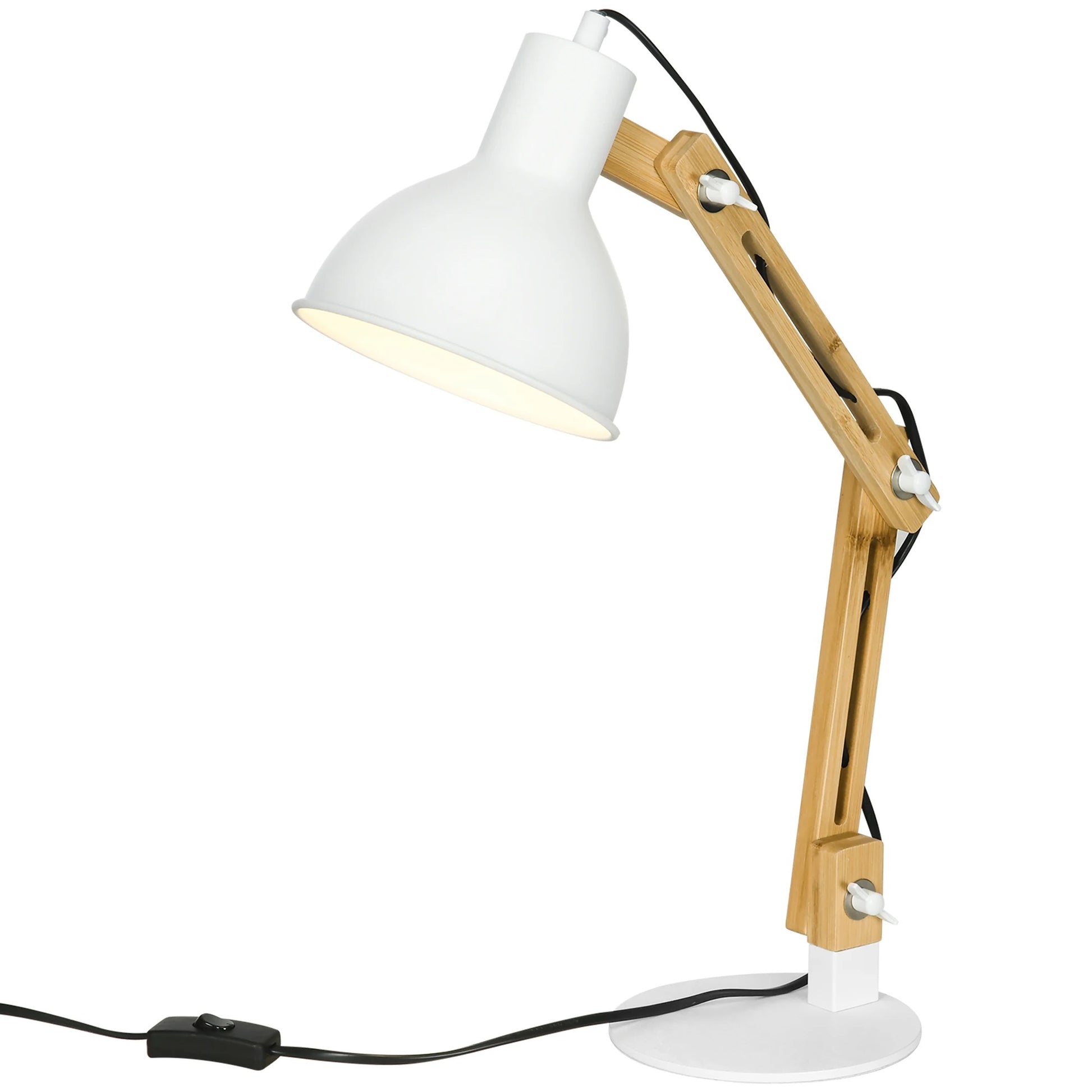 Verstelbare Bureaulamp met Klembasis – Leeslamp met Zwenkarm, Bamboe Design en E27 Fitting
