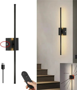 Moderne Oplaadbare LED Wandlamp – Draadloze Wandverlichting met Afstandsbediening – Zwart Goud Design voor Slaapkamer en Woonkamer