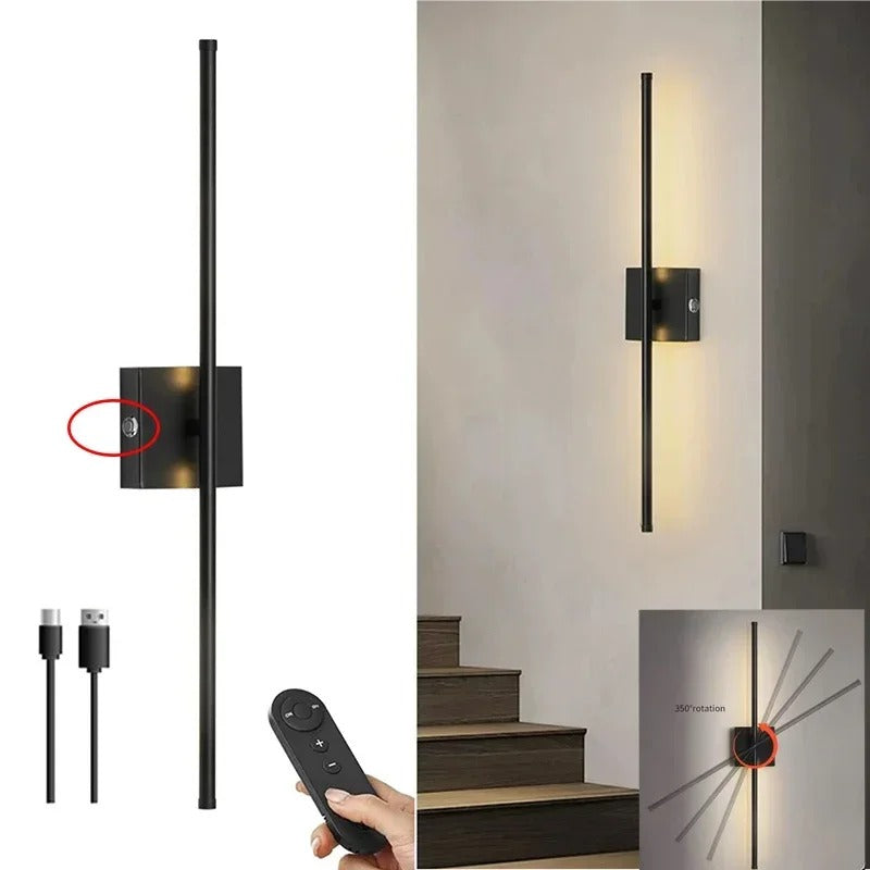 Moderne Oplaadbare LED Wandlamp – Draadloze Wandverlichting met Afstandsbediening – Zwart Goud Design voor Slaapkamer en Woonkamer