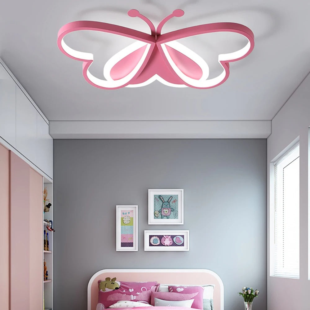 Vlinder LED Plafondlamp – 90W Creatieve Designlamp in Roze – Dimbare LED Verlichting voor Kinderkamer, Slaapkamer en Woonkamer