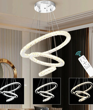 Moderne Kristallen LED Hanglamp – 3 Ringen Ø60+40+20 cm – 60W Dimbaar en In Hoogte Verstelbaar met Afstandsbediening voor Woonkamer en Eetkamer
