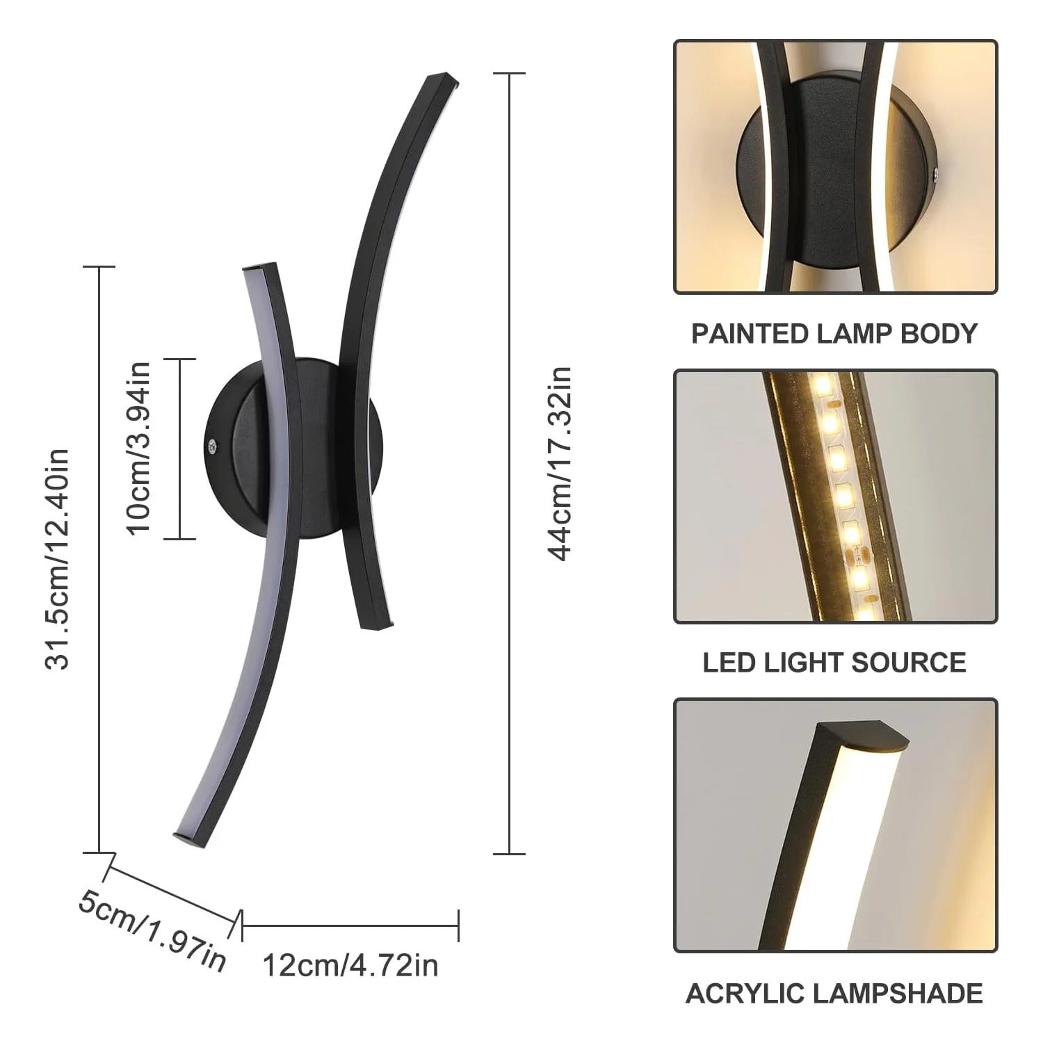 Moderne LED Wandlamp – Gebogen Acryl Wandverlichting 44 cm – 20W Warm Wit 3000K voor Interieur