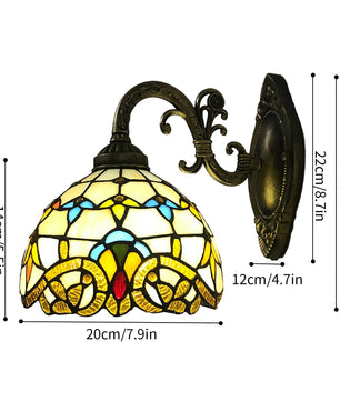 Tiffany Wandlamp Glas-in-Lood – Vintage Victoriaanse Wandverlichting van Glas en Metaal – E27 Wandlamp 25 cm voor Woonkamer & Slaapkamer
