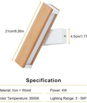 Moderne Magnetische Wandlamp – 4W LED – 360° Draaibaar – Warm Wit 3000K – Draadloze Wandverlichting in Hout en Wit