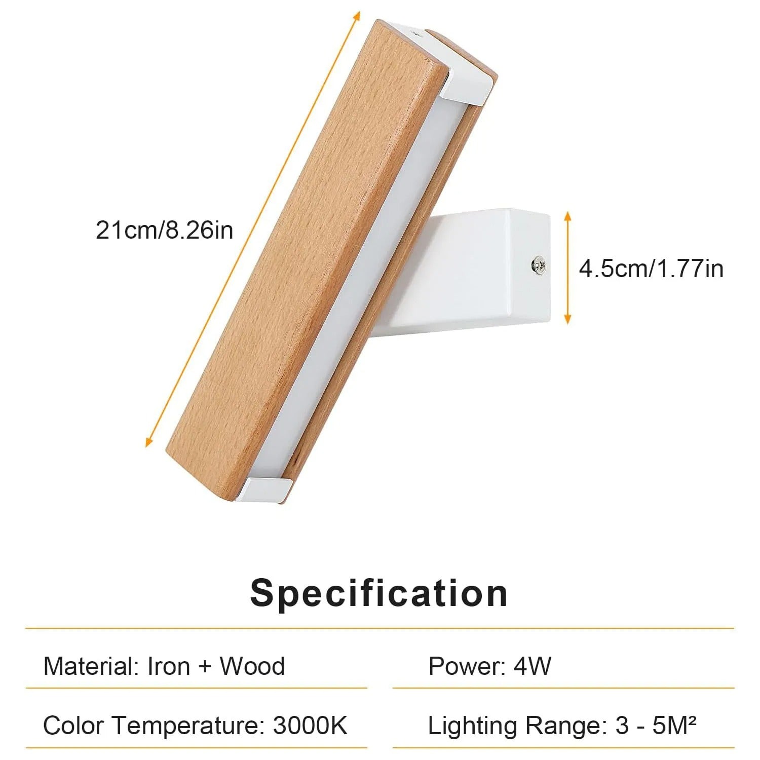 Moderne Magnetische Wandlamp – 4W LED – 360° Draaibaar – Warm Wit 3000K – Draadloze Wandverlichting in Hout en Wit