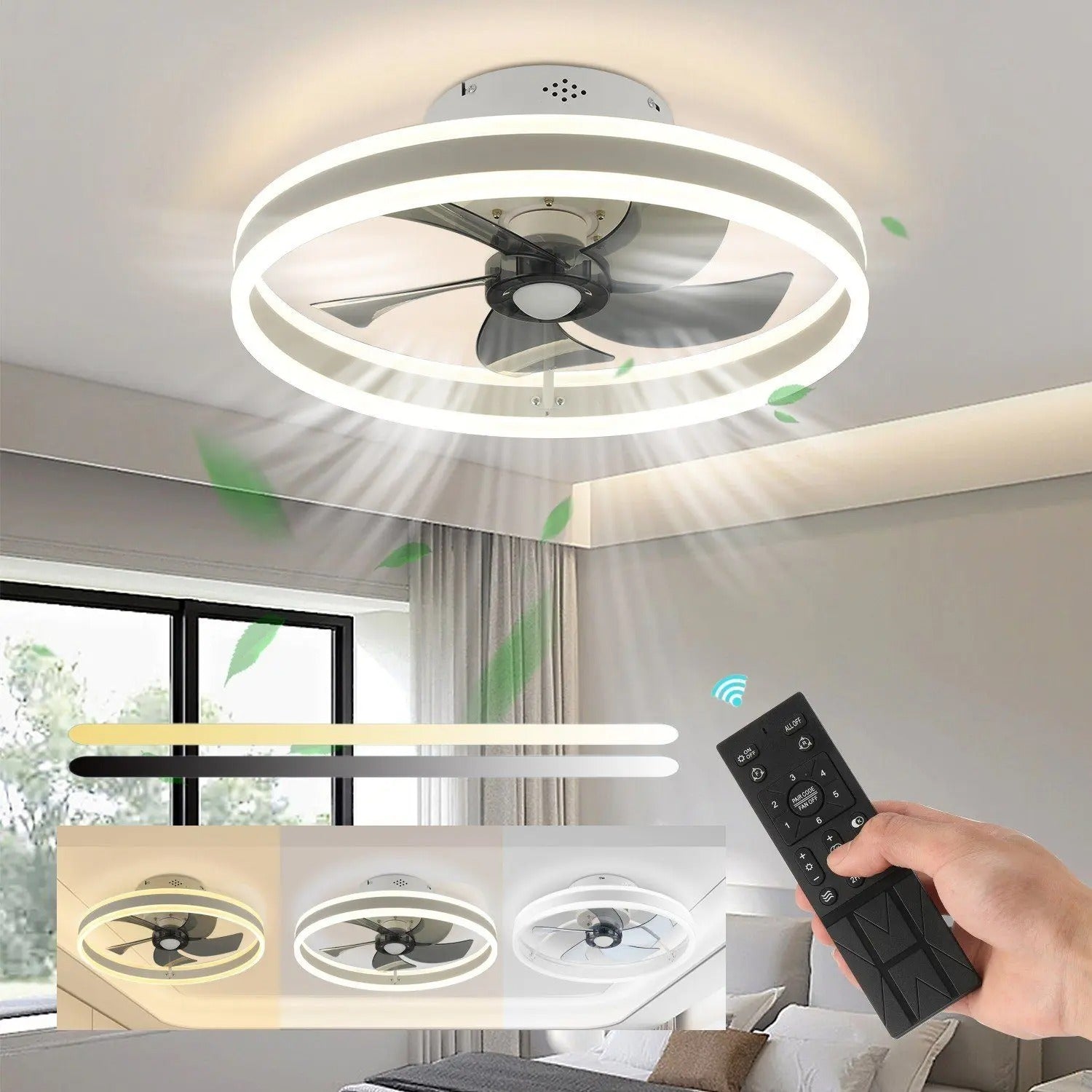 Plafondventilator met LED-Verlichting – 50W Stille 2-in-1 Ventilatorlamp van 50 cm met Dimbaar Licht, 6 Snelheden en Afstandsbediening voor Woonkamer en Slaapkamer