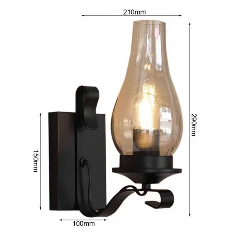 Retro Industriële Wandlamp van IJzer en Glas – Vintage Kerosine Stijl Wandlamp met E27 Fitting voor Café, Hotel, Slaapkamer en Loft