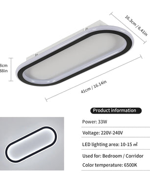 Ultradunne LED Plafondlamp 33W – Zwart Wit Design 41 cm – Koel Wit 6500K – 3712 Lumen – Slechts 4,8 cm Hoog