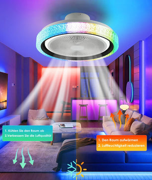50W Bluetooth LED Plafondventilator met RGB Verlichting en Muziekfunctie – Dimbare Ventilatorlamp met Speaker, App en Afstandsbediening voor Woonkamer en Slaapkamer