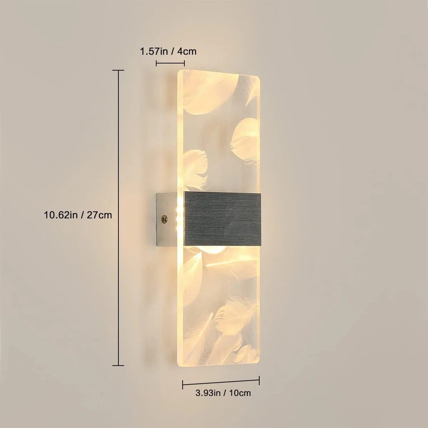 Set van 2 Moderne LED Wandlampen – 12W Rechthoekig Acryl – Warm Wit 3000K – Zilver/Zwart – Binnenverlichting voor Woonkamer, Slaapkamer en Gang