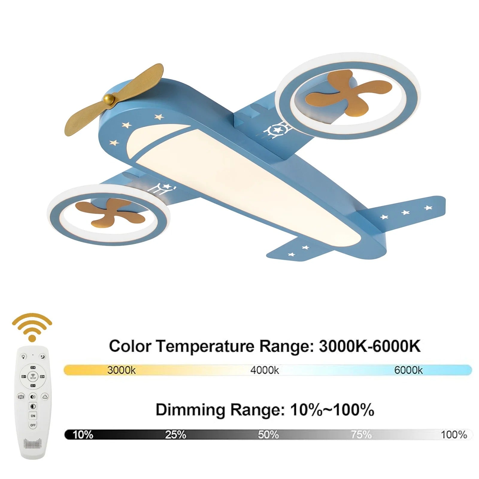 Vliegtuig LED Plafondlamp 60W – Kinderkamer Designlamp met Afstandsbediening – Dimbaar 3000K–6000K – Geheugenfunctie