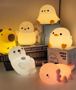 Schattig Eend of Capibara Nachtlampje – Zacht Siliconen Kinderlampje met Touchbediening en Oplaadbare Batterij