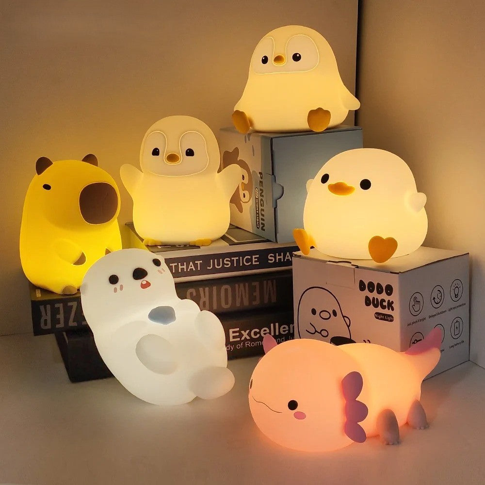 Schattig Eend of Capibara Nachtlampje – Zacht Siliconen Kinderlampje met Touchbediening en Oplaadbare Batterij