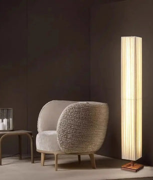 Japanse Retro LED Vloerlamp – Slanke Staande Lamp in Houtlook met Warm Sfeerverlichting – Minimalistische Designlamp voor Woonkamer en Slaapkamer