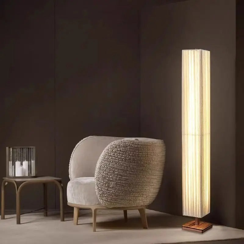 Japanse Retro LED Vloerlamp – Slanke Staande Lamp in Houtlook met Warm Sfeerverlichting – Minimalistische Designlamp voor Woonkamer en Slaapkamer