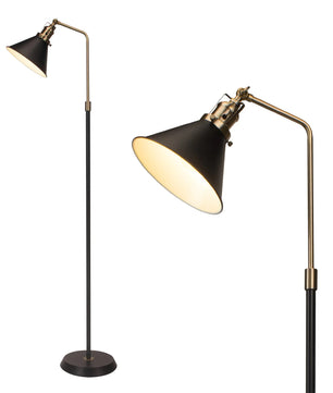 Industriële Vloerlamp Zwart met Goud – Vintage Staande Lamp met Draaibare Kop – E27 Verlichting voor Woonkamer en Leeshoek