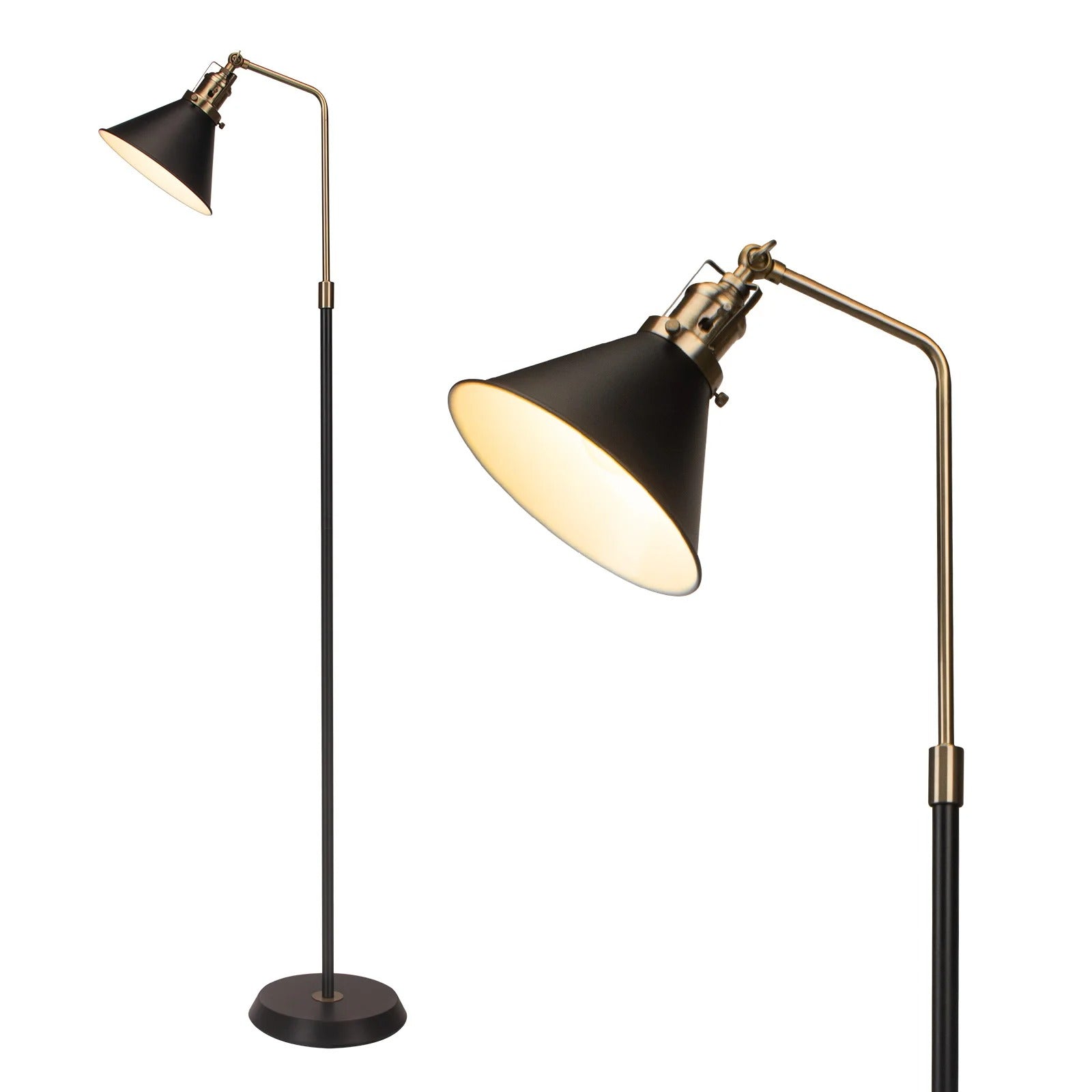 Industriële Vloerlamp Zwart met Goud – Vintage Staande Lamp met Draaibare Kop – E27 Verlichting voor Woonkamer en Leeshoek