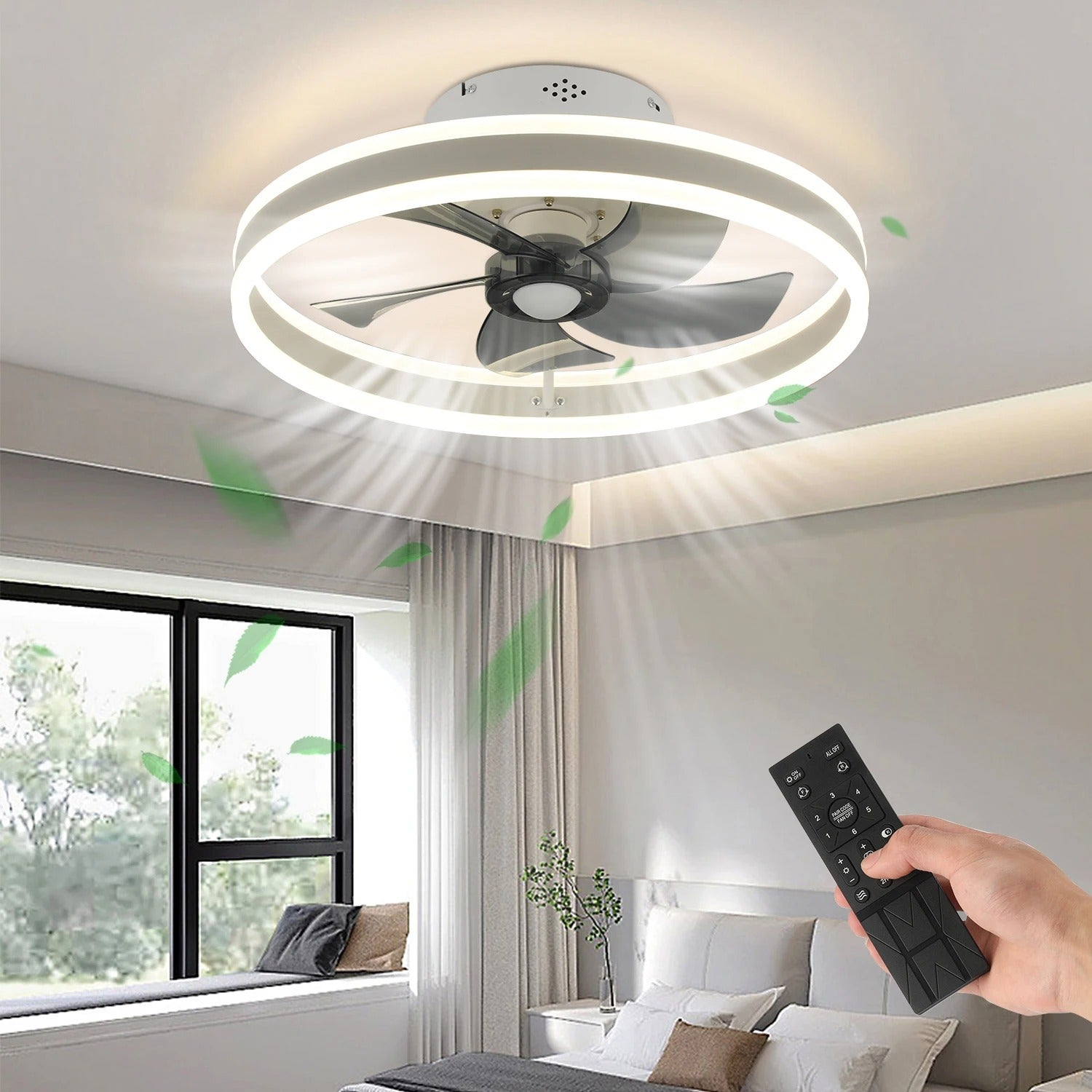 Moderne LED Plafondventilator – 50W Dimbare Plafondlamp met Afstandsbediening – Stille Ventilator Ø50 cm voor Woonkamer en Slaapkamer