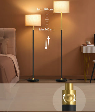 In Hoogte Verstelbare Vloerlamp – Moderne Staande Lamp met Stoffen Kap – LED E27 Inclusief voor Woonkamer en Leeshoek