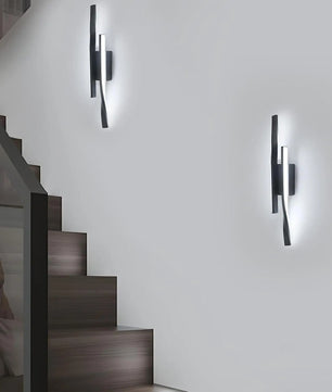 LED Wandlamp Zwart 42 cm – Dubbel Verticaal Design – Aluminium en Acryl Wandverlichting 16W 6500K voor Woonkamer, Hal & Trap