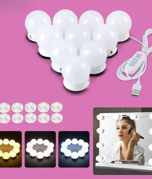 Hollywood LED Make-up Spiegelverlichting – 3 Kleurstanden, USB Aangedreven & Traploos Dimbaar – Professionele Vanity Verlichting voor Spiegel en Make-uptafel