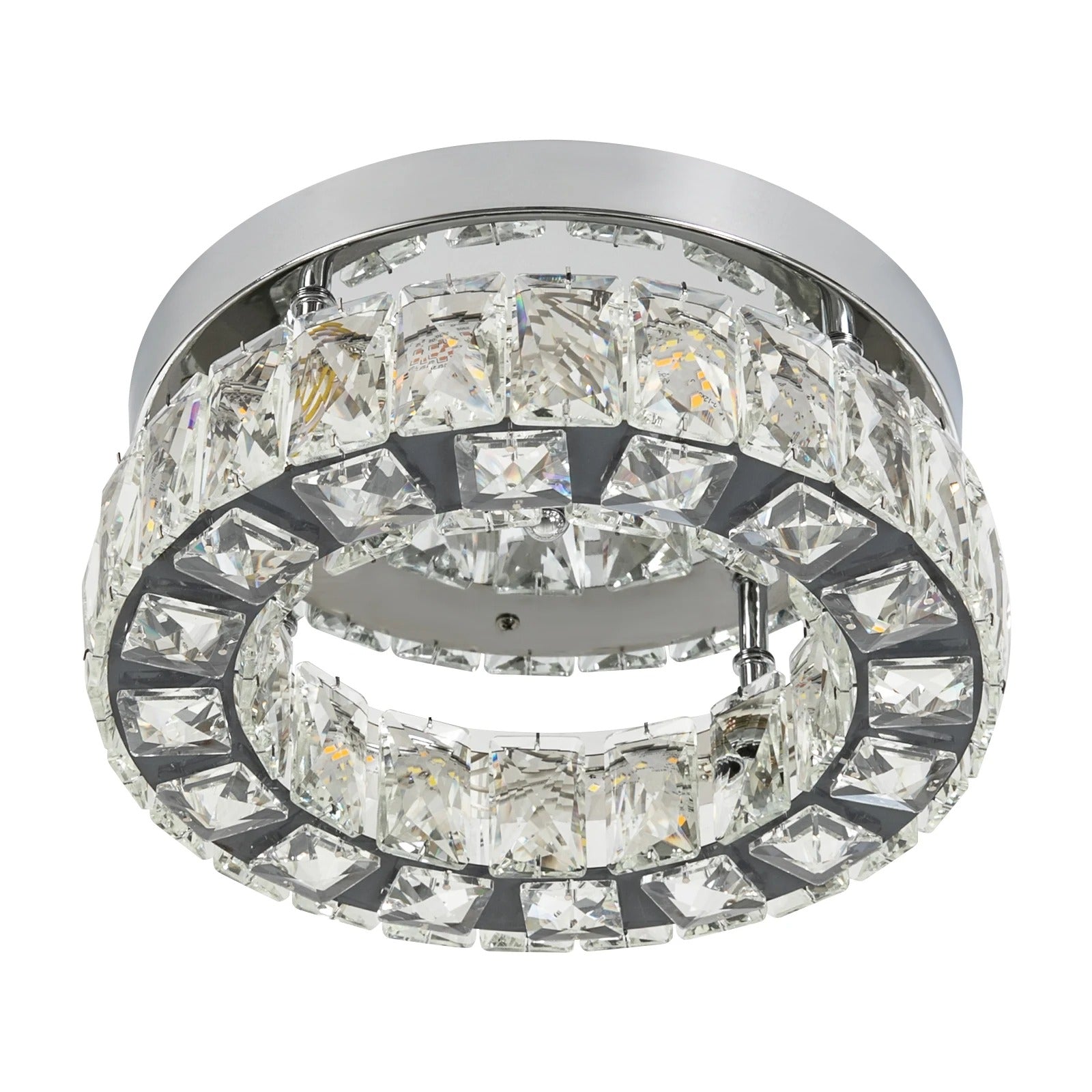 Moderne Kristallen Kroonluchter LED – Ronde Plafondlamp met Afstandsbediening – Dimbaar 3000K–6500K – Chroomkleur