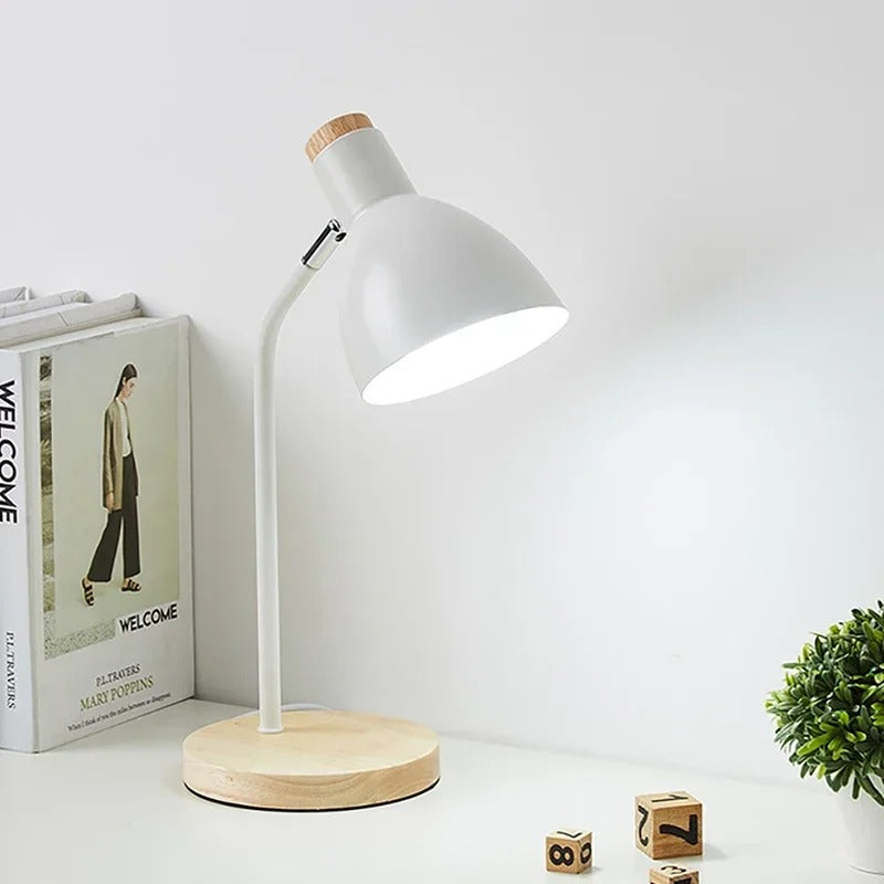 Houten Nordic Tafellamp – Scandinavische Flexibele Bureaulamp met E27 Fitting – Minimalistisch Design voor Woonkamer en Kantoor