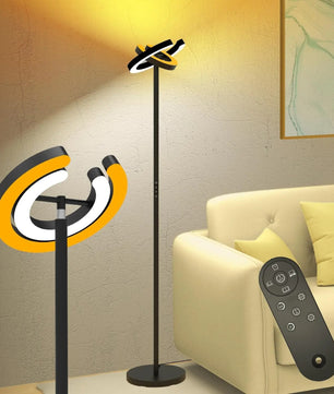 Moderne LED Vloerlamp met 2 Draaibare Ringen – 1,9 m Staande Lamp met Traploos Dimmen en Afstandsbediening – Sfeerverlichting en Leeslamp voor Woonkamer en Slaapkamer