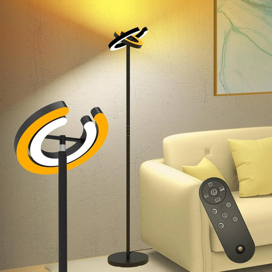 Moderne LED Vloerlamp met 2 Draaibare Ringen – 1,9 m Staande Lamp met Traploos Dimmen en Afstandsbediening – Sfeerverlichting en Leeslamp voor Woonkamer en Slaapkamer