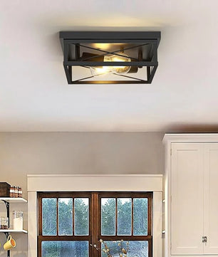 Retro Industriële Plafondlamp Zwart – Metalen Opbouwlamp met 2× E27 Fittingen voor Keuken en Eetkamer
