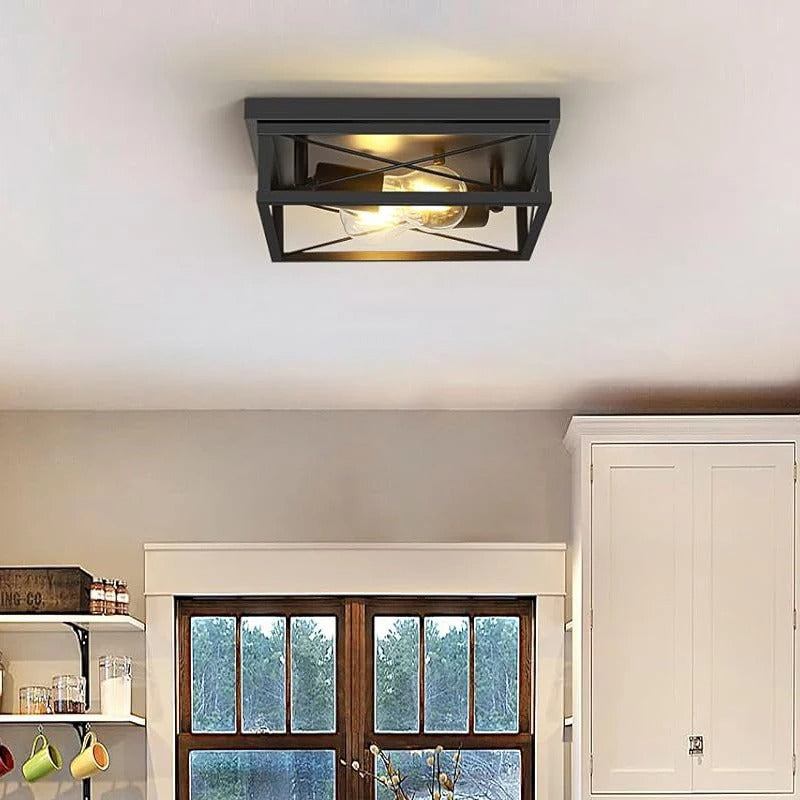 Retro Industriële Plafondlamp Zwart – Metalen Opbouwlamp met 2× E27 Fittingen voor Keuken en Eetkamer