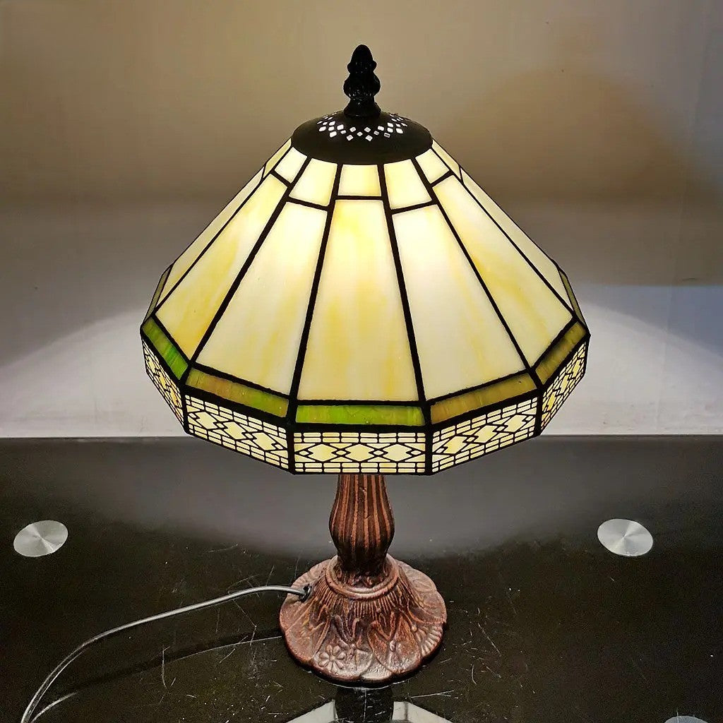 Tiffany Stijl Tafellamp – Handgemaakt Kunstglas 22 cm – Vintage Bronzen Basis – Decoratieve Tafellamp voor Woonkamer en Kantoor