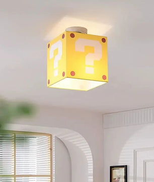 Gele Vraagteken Plafondlamp – Creatieve Kinderkamerlamp van Stof en Smeedijzer – E27 – 3 Lichtkleuren, Optioneel met Afstandsbediening
