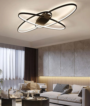 Moderne Geometrische LED Plafondlamp – 70W Zwart – Dimbaar met Afstandsbediening – Ellips Design voor Woonkamer en Slaapkamer
