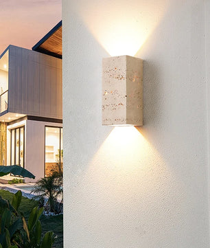 Vierkante Natuursteen Wandlamp – Waterdichte Binnen en Buiten Sfeerverlichting voor Tuin en Hal